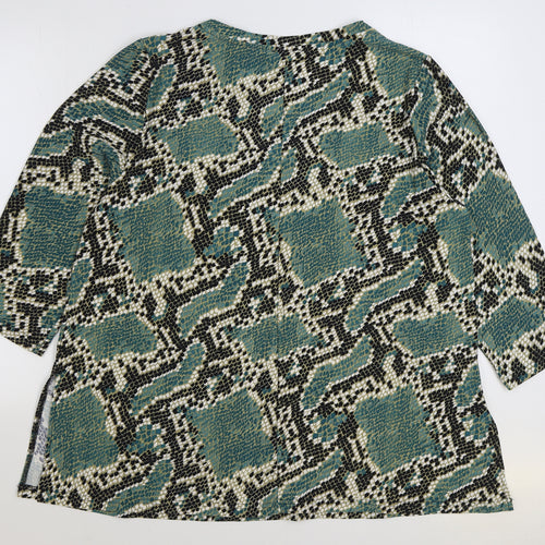 Emeliax Womens Green Animal Print Polyester Basic Blouse Size XL Scoop Neck - Snakeskin Print