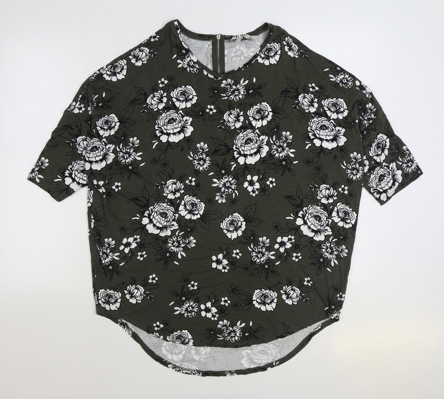 Peacocks Womens Green Floral Viscose Basic Blouse Size 18 Round Neck