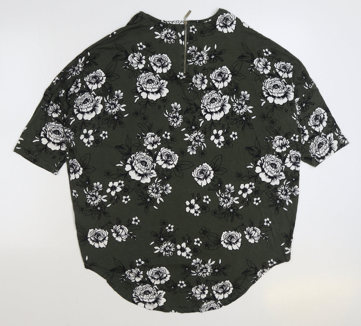 Peacocks Womens Green Floral Viscose Basic Blouse Size 18 Round Neck