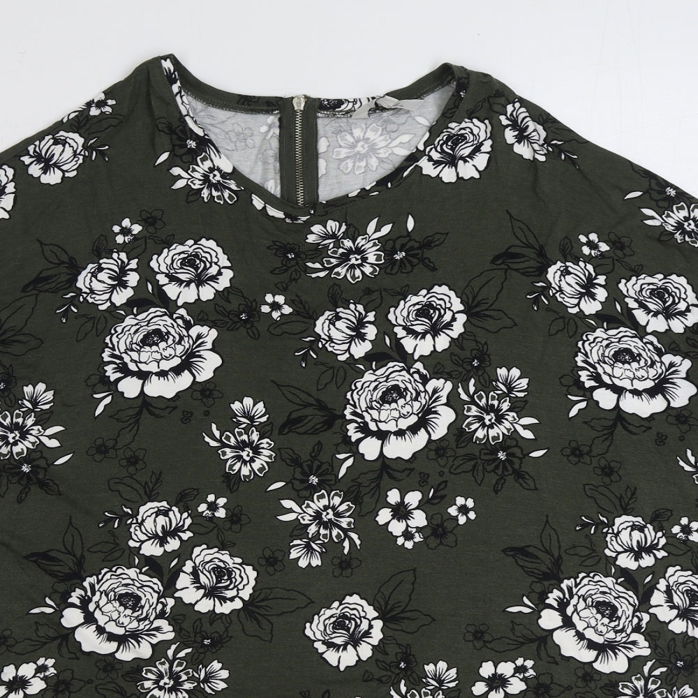 Peacocks Womens Green Floral Viscose Basic Blouse Size 18 Round Neck