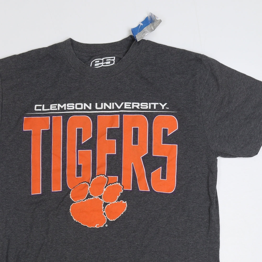 ES Mens Grey Cotton T-Shirt Size M Round Neck - Tigers