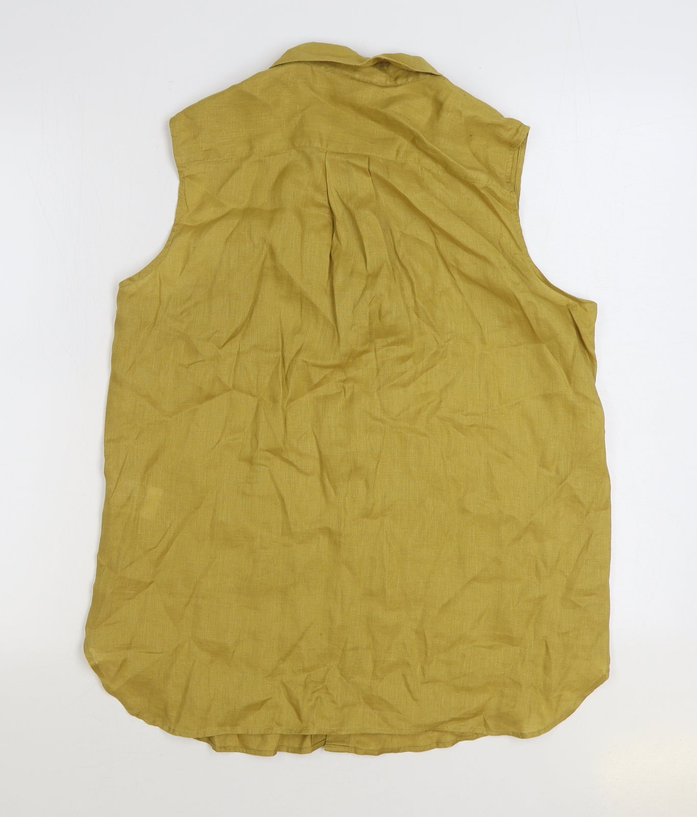 UNI QLO Womens Yellow Linen Basic Button-Up Size L Collared