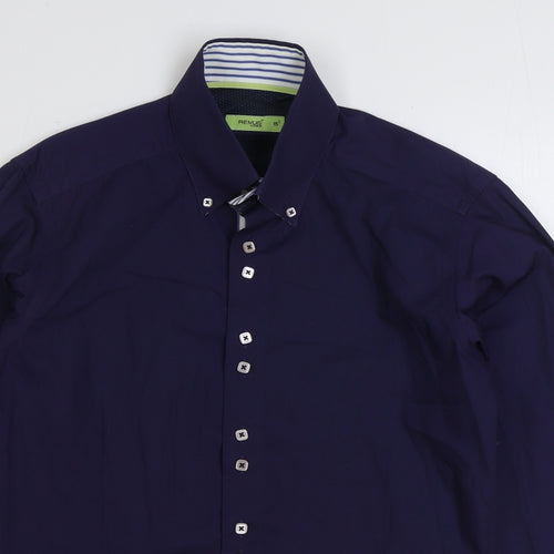 Remus Uomo Mens Blue 100% Cotton Dress Shirt Size 15.5 Collared Button