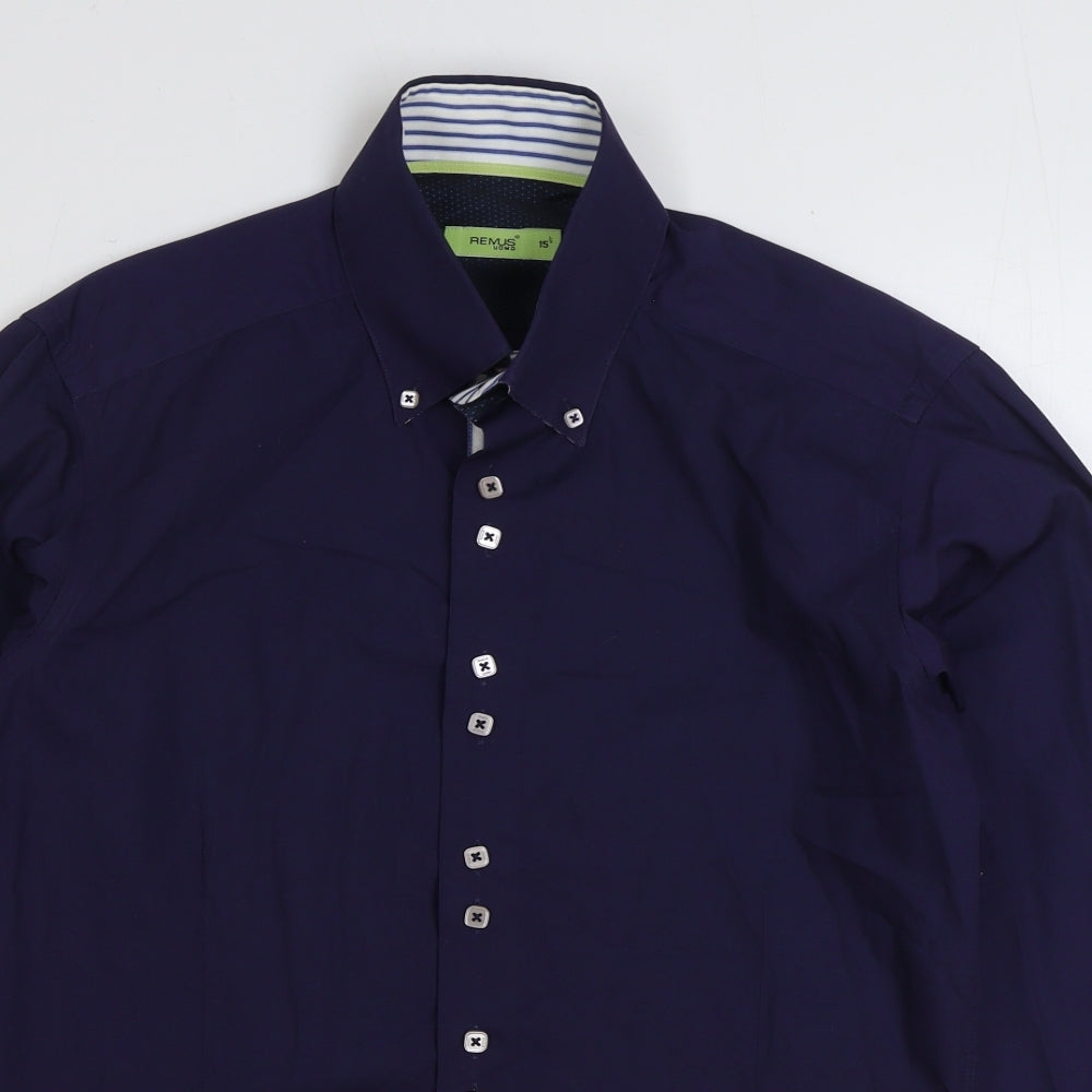 Remus Uomo Mens Blue 100% Cotton Dress Shirt Size 15.5 Collared Button