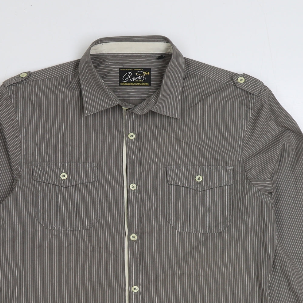 River Island Mens Grey Striped Cotton Button-Up Size M Collared Button