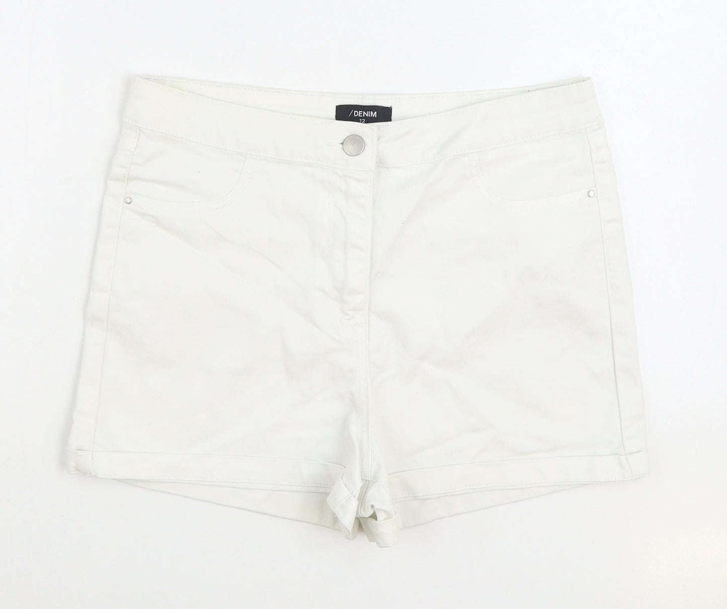 Matalan Womens White Cotton Hot Pants Shorts Size 12 Regular Zip
