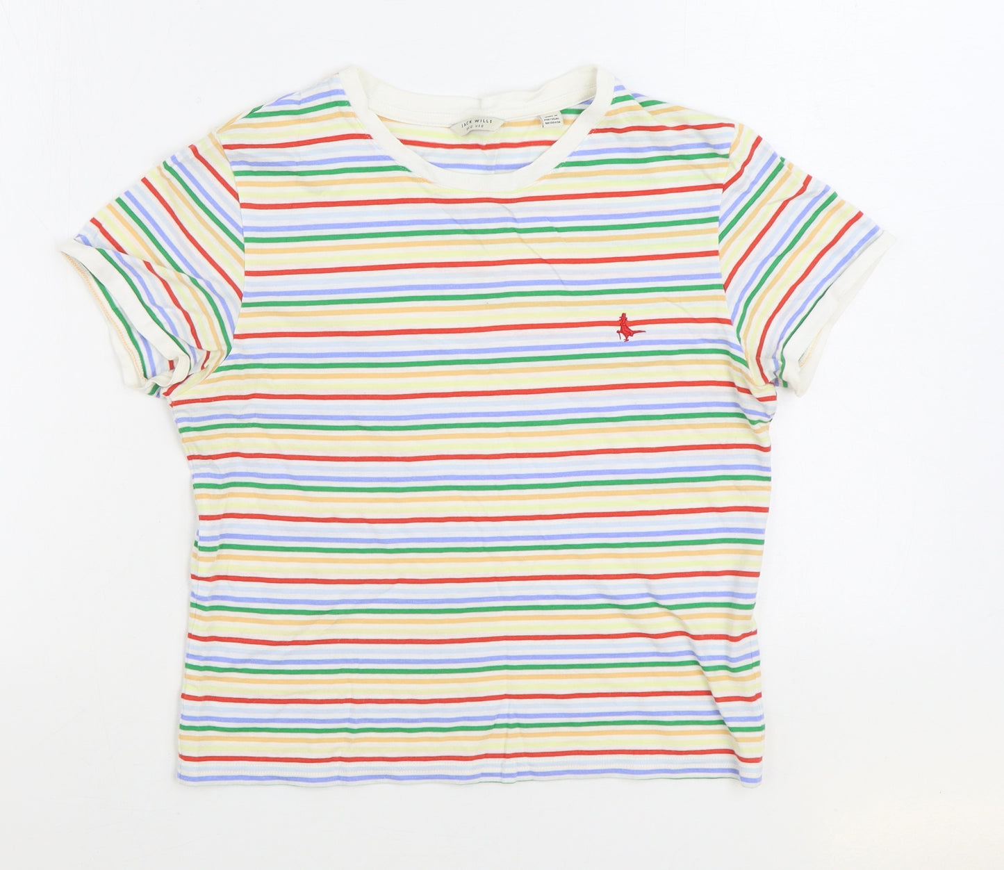 Jack Wills Womens Multicoloured Striped Cotton Basic T-Shirt Size 12 Round Neck