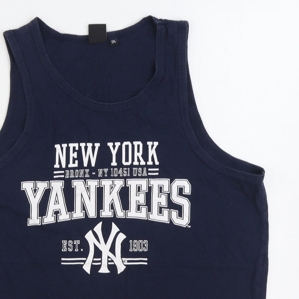 Majestic Mens Blue Cotton Basic Tank Size 2XL Scoop Neck Pullover - New York Yankees