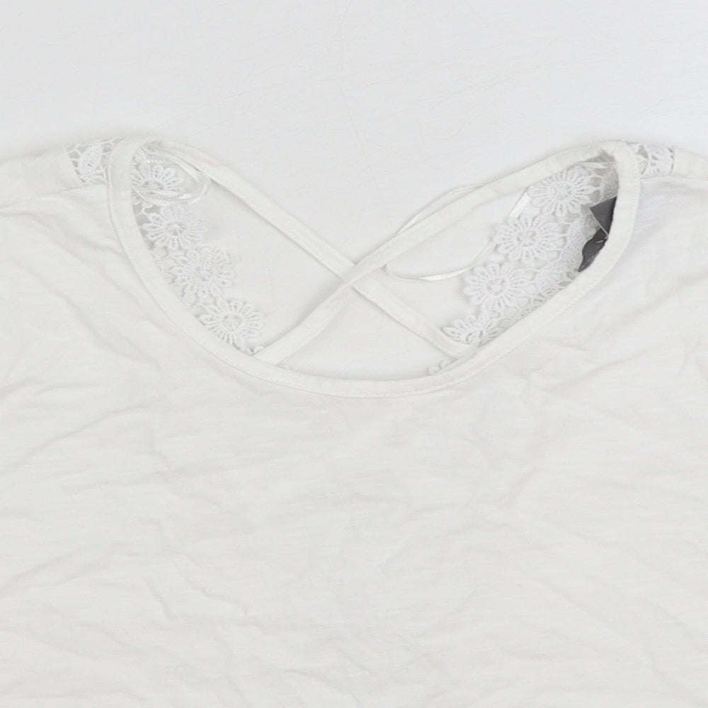 Primark Womens White Polyester Basic T-Shirt Size 14 Round Neck - Lace Detail