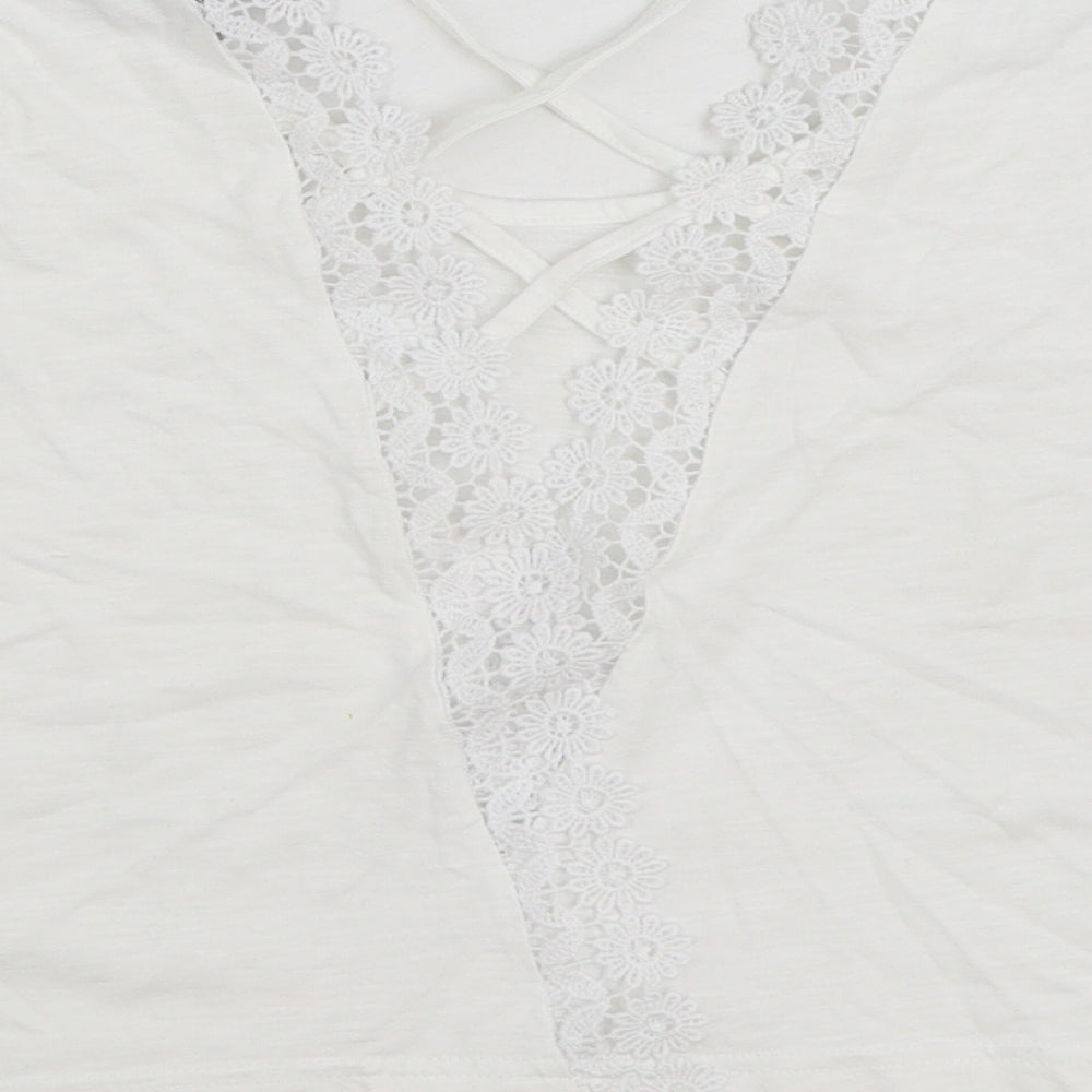 Primark Womens White Polyester Basic T-Shirt Size 14 Round Neck - Lace Detail