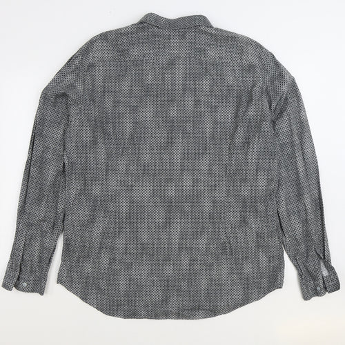 Marks and Spencer Mens Grey Geometric Cotton Button-Up Size 2XL Collared Button