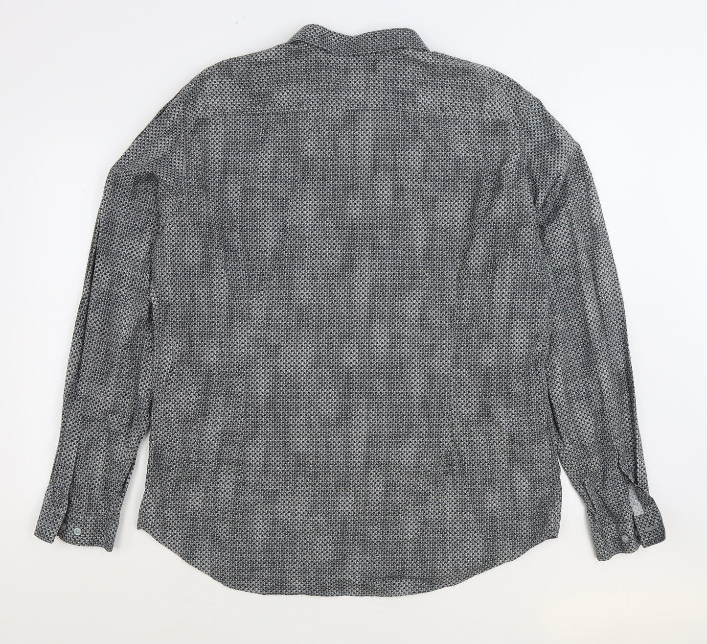 Marks and Spencer Mens Grey Geometric Cotton Button-Up Size 2XL Collared Button