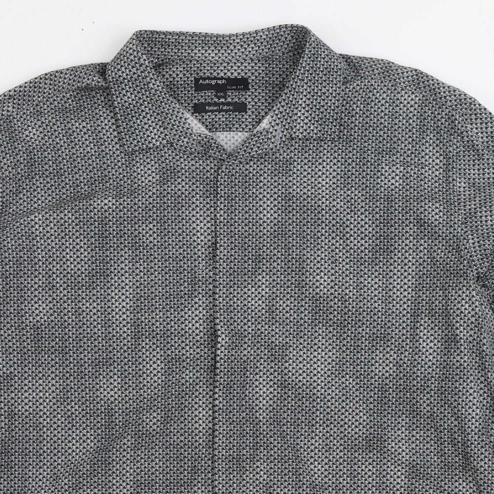 Marks and Spencer Mens Grey Geometric Cotton Button-Up Size 2XL Collared Button