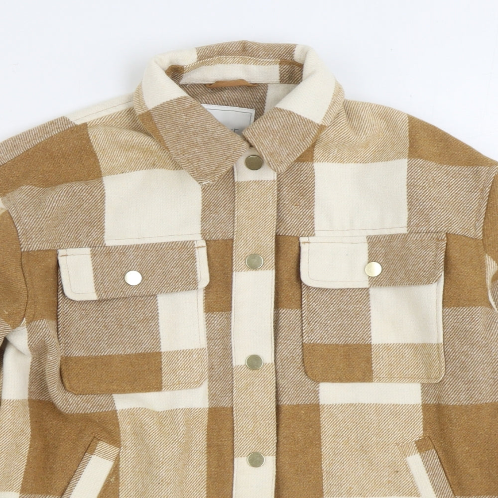 NEXT Girls Brown Gingham Jacket Coat Size 12 Years Snap - Shirt Jacket