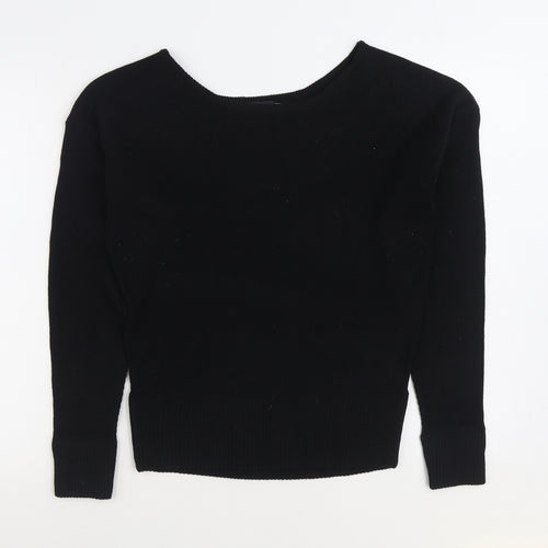PRETTYLITTLETHING Womens Black Boat Neck Acrylic Pullover Jumper Size S