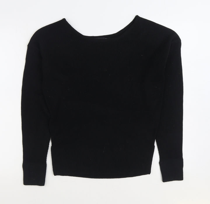 PRETTYLITTLETHING Womens Black Boat Neck Acrylic Pullover Jumper Size S