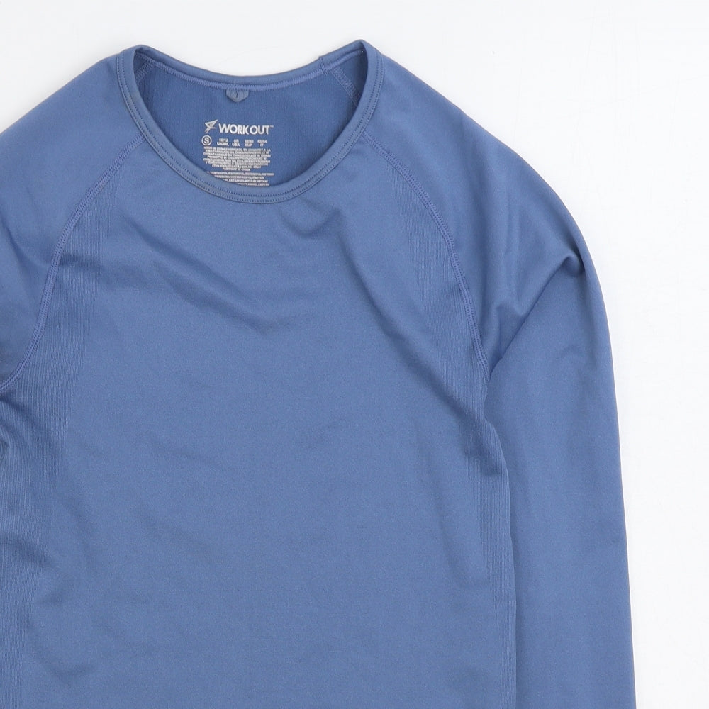 Workout Womens Blue Polyester Basic T-Shirt Size 10 Round Neck Pullover