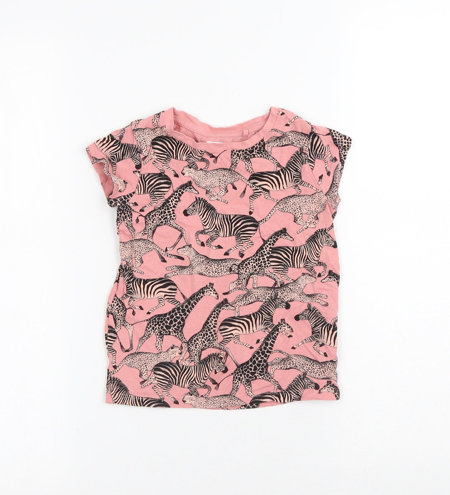 NEXT Girls Pink Geometric Cotton Jersey T-Shirt Size 3 Years Round Neck - Safari Animals