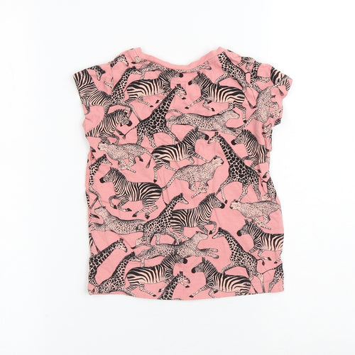 NEXT Girls Pink Geometric Cotton Jersey T-Shirt Size 3 Years Round Neck - Safari Animals