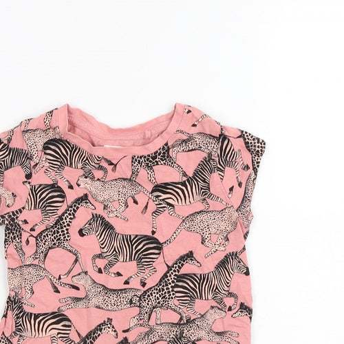 NEXT Girls Pink Geometric Cotton Jersey T-Shirt Size 3 Years Round Neck - Safari Animals