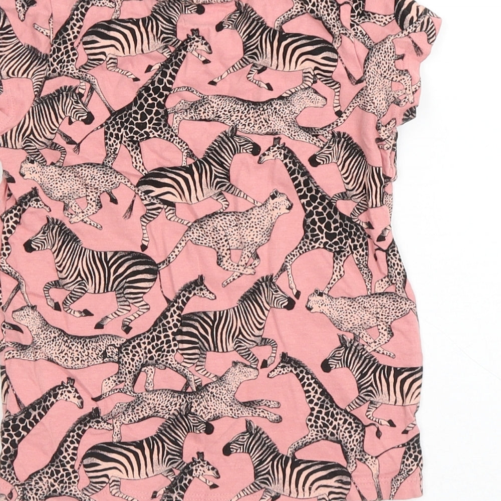 NEXT Girls Pink Geometric Cotton Jersey T-Shirt Size 3 Years Round Neck - Safari Animals