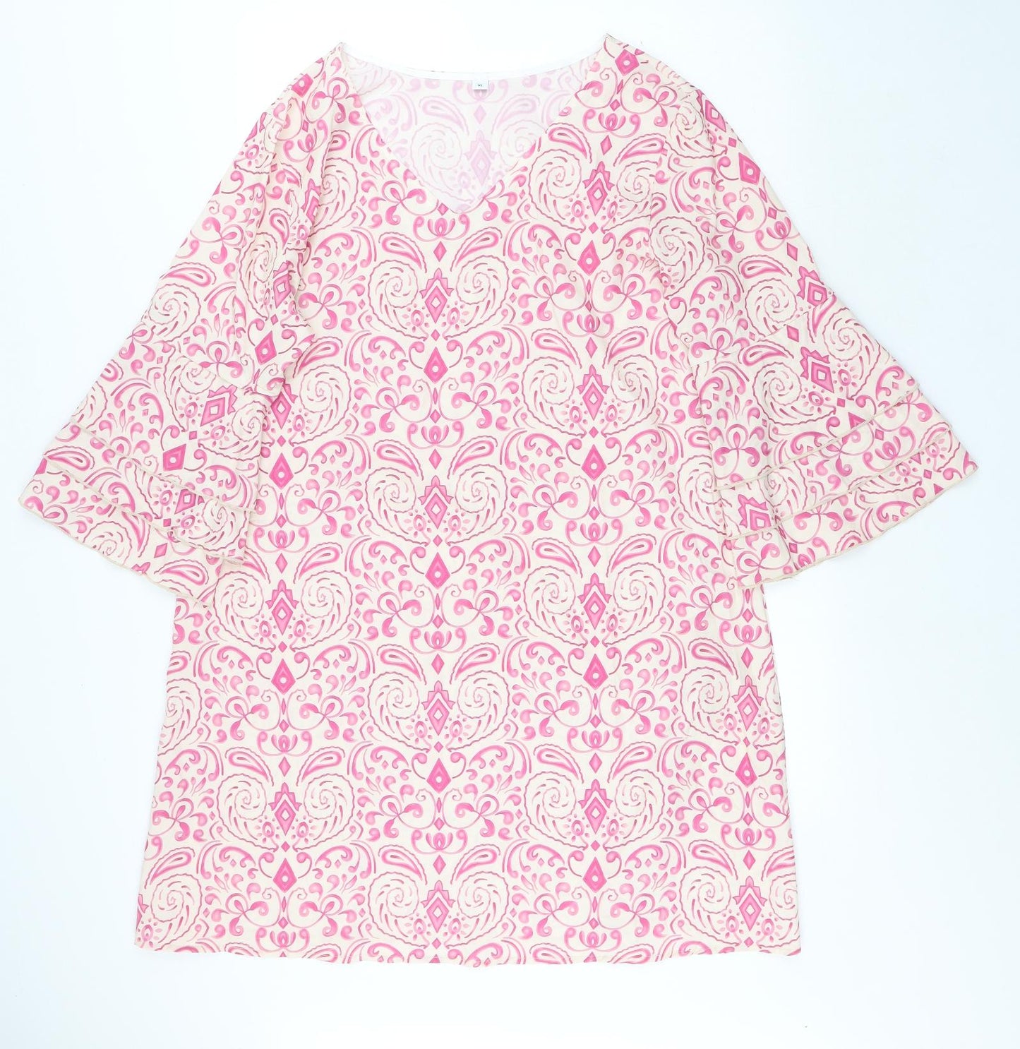 Preworn Womens Pink Geometric Polyester Kaftan Size XL V-Neck