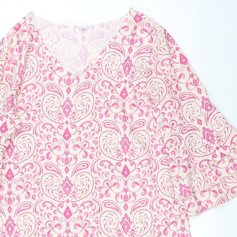 Preworn Womens Pink Geometric Polyester Kaftan Size XL V-Neck