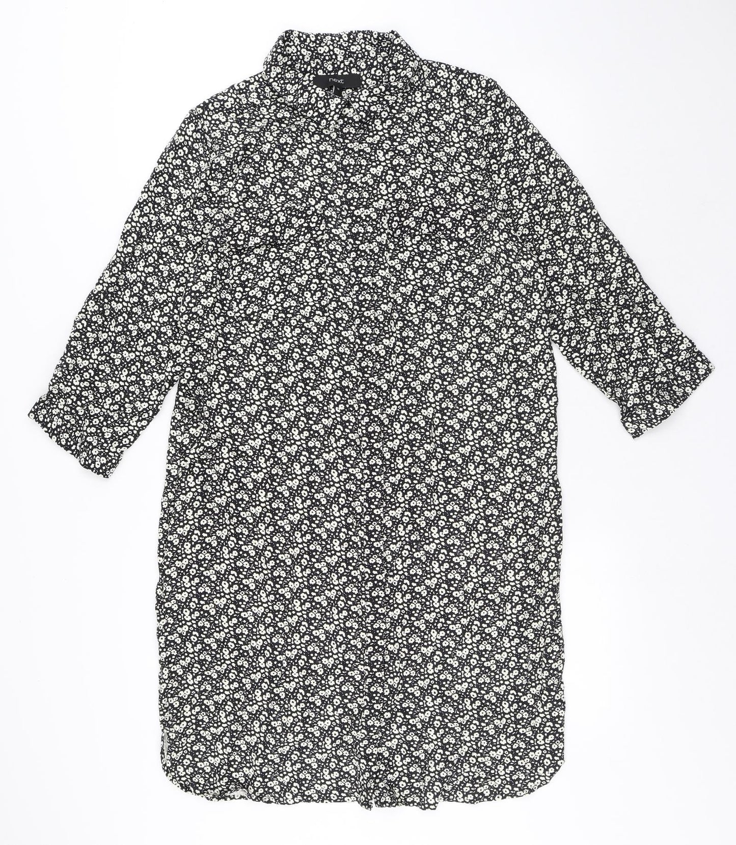 NEXT Womens Beige Floral Viscose Shirt Dress Size M Collared Button - Flowers