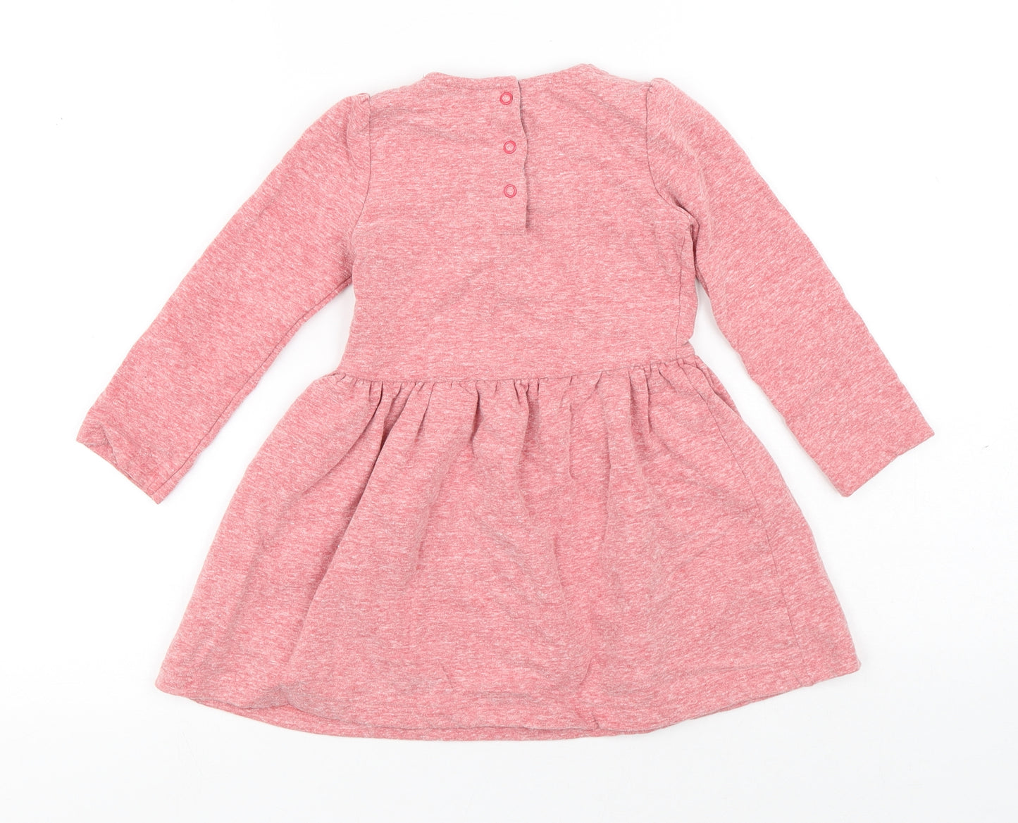 Preworn Girls Pink Floral Cotton A-Line Size 2-3 Years Round Neck Button - Flowers