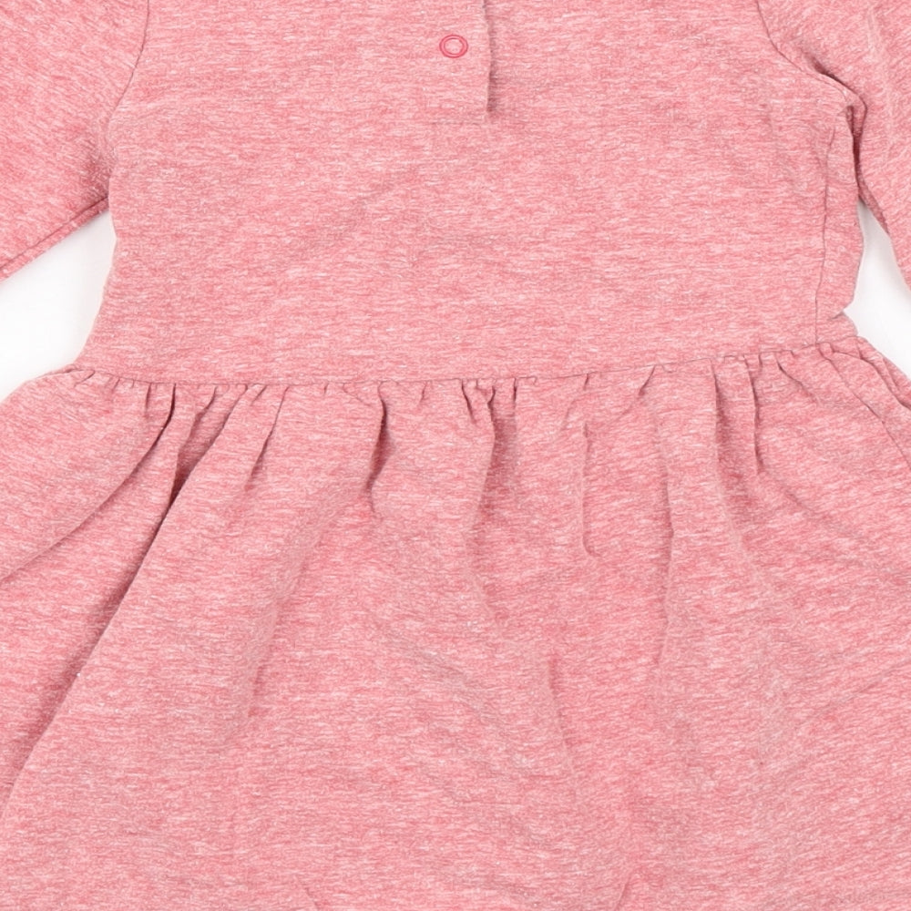 Preworn Girls Pink Floral Cotton A-Line Size 2-3 Years Round Neck Button - Flowers