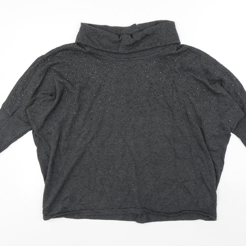 MARBLE Womens Grey Roll Neck Cotton Pullover Jumper Size 14