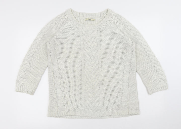 Oasis Womens White Round Neck Acrylic Pullover Jumper Size S