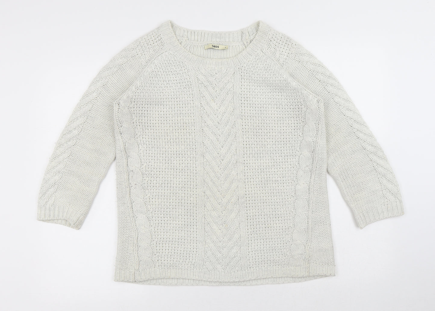 Oasis Womens White Round Neck Acrylic Pullover Jumper Size S