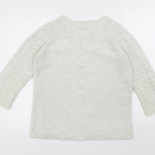 Oasis Womens White Round Neck Acrylic Pullover Jumper Size S