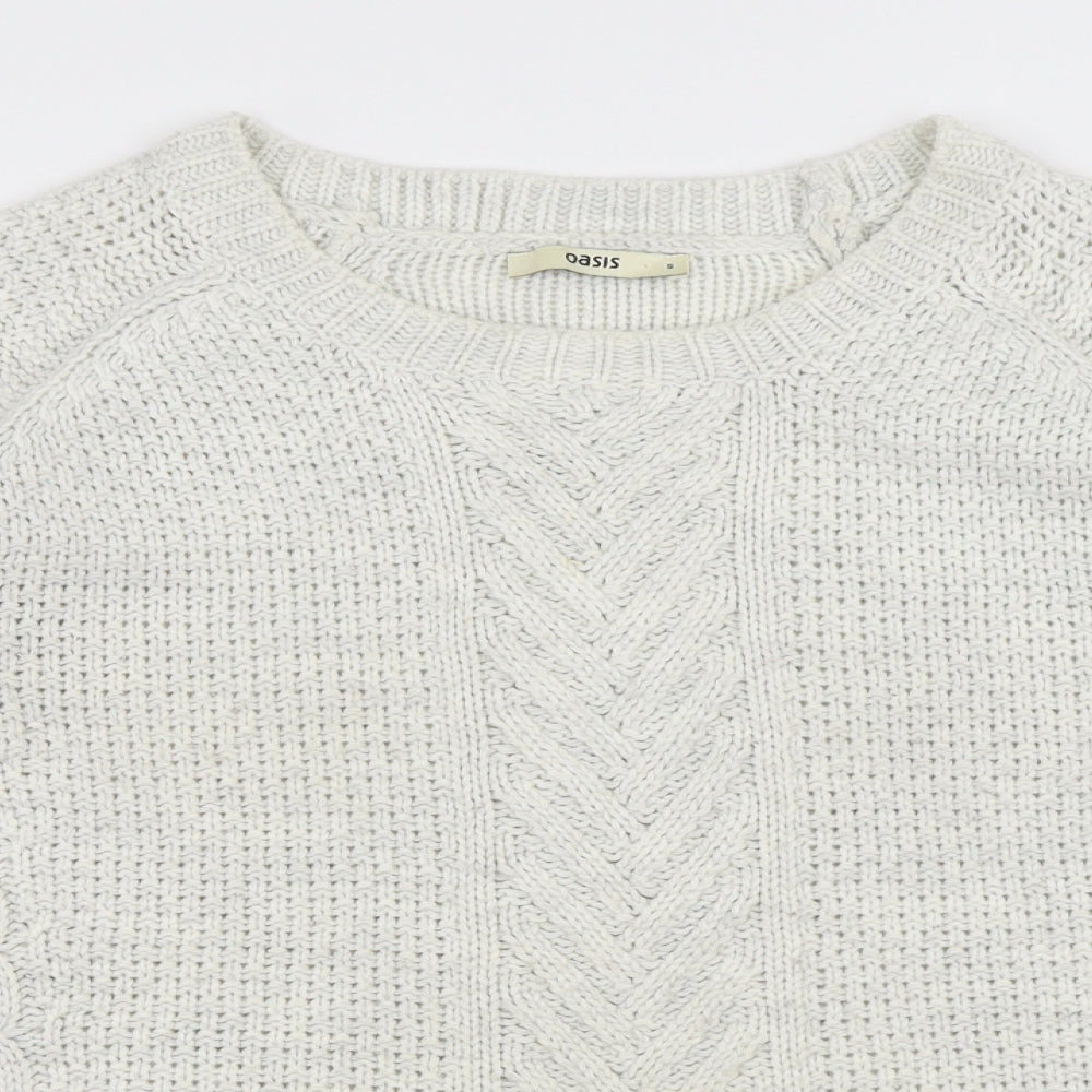 Oasis Womens White Round Neck Acrylic Pullover Jumper Size S