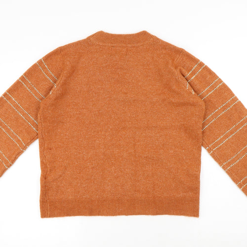 Pieces Womens Orange Round Neck Polyester Pullover Jumper Size M - Stripes