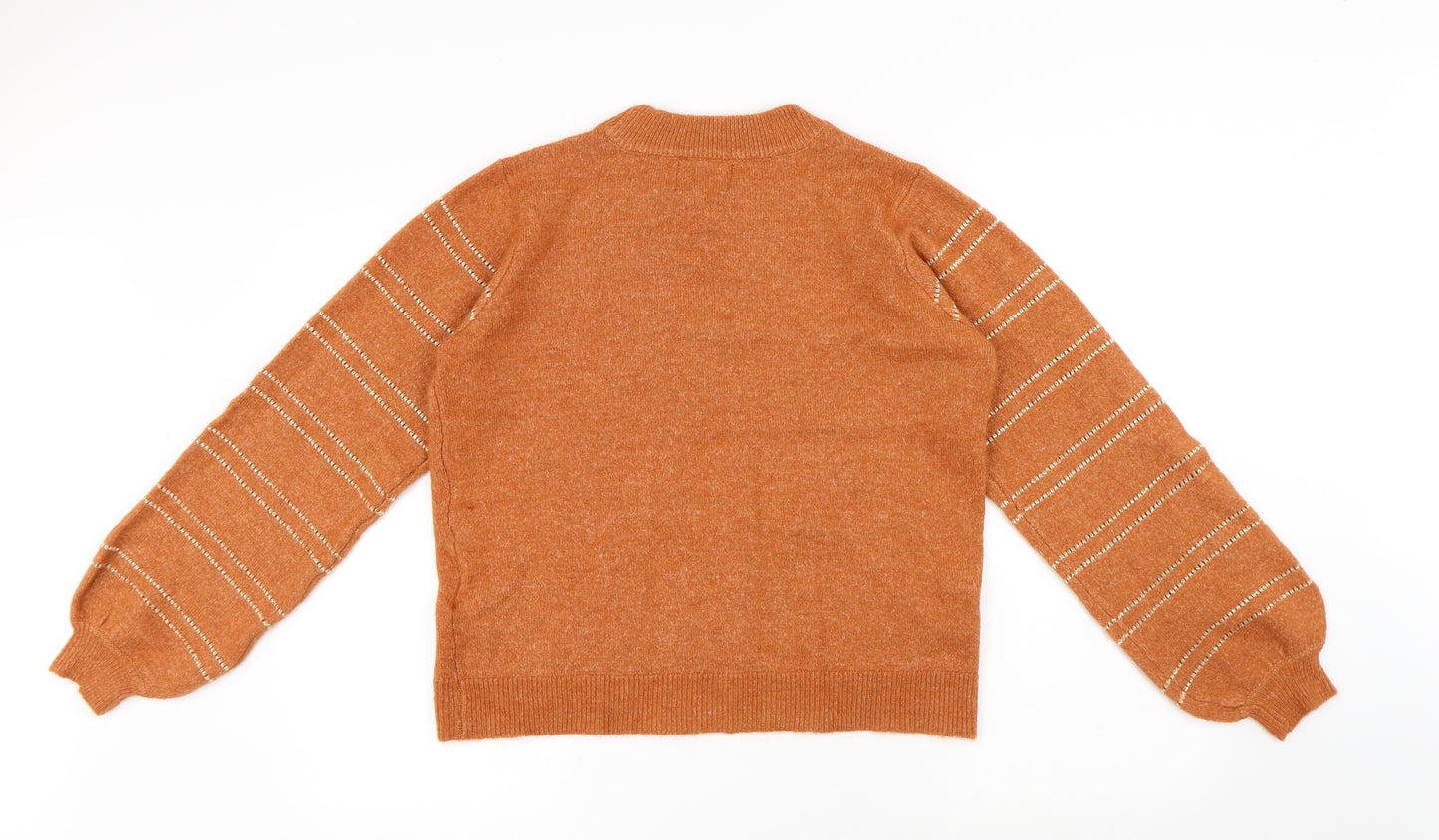 Pieces Womens Orange Round Neck Polyester Pullover Jumper Size M - Stripes