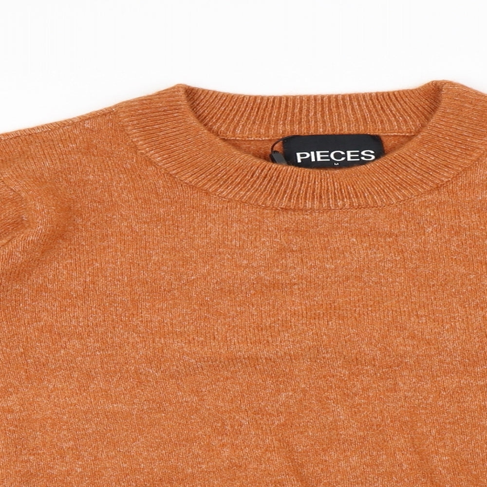 Pieces Womens Orange Round Neck Polyester Pullover Jumper Size M - Stripes