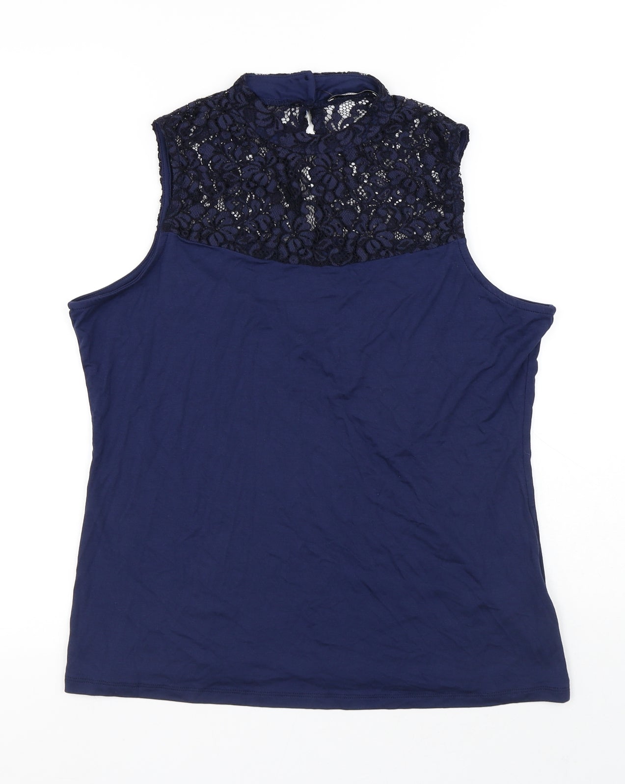 TU Womens Blue Floral Polyamide Basic Tank Size 14 High Neck - Flowers