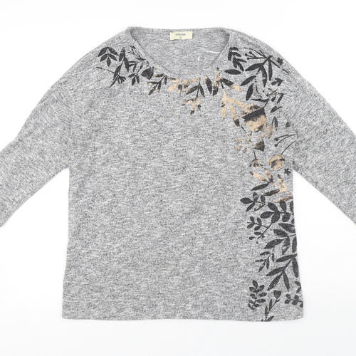Papaya Womens Grey Round Neck Floral Polyester Pullover Jumper Size 10