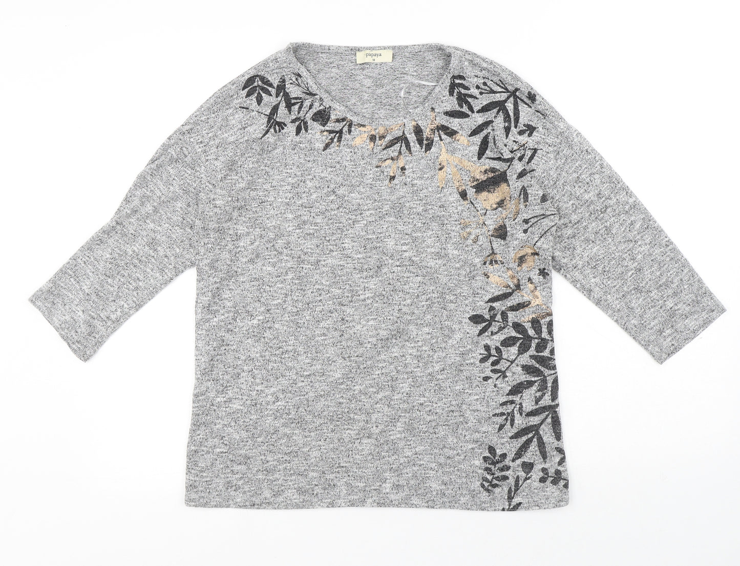 Papaya Womens Grey Round Neck Floral Polyester Pullover Jumper Size 10