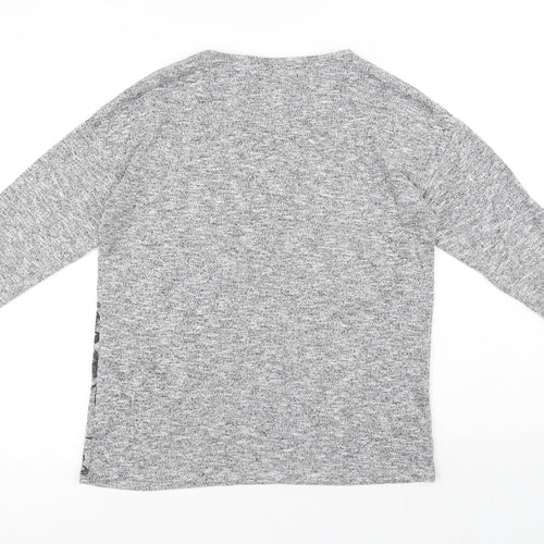 Papaya Womens Grey Round Neck Floral Polyester Pullover Jumper Size 10