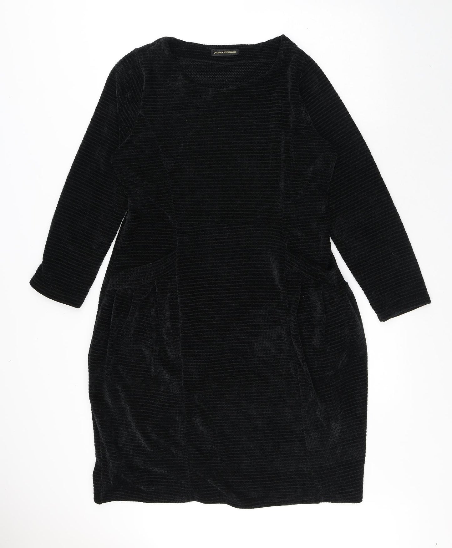 Golden Spiderweb Womens Black Acrylic Bodycon Size L Round Neck