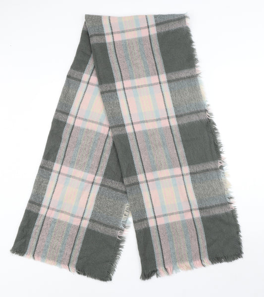 Front view of Preworn women’s multicoloured plaid acrylic scarf