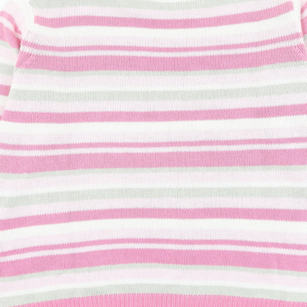 EWM Womens Pink Round Neck Striped Cotton Pullover Jumper Size 18
