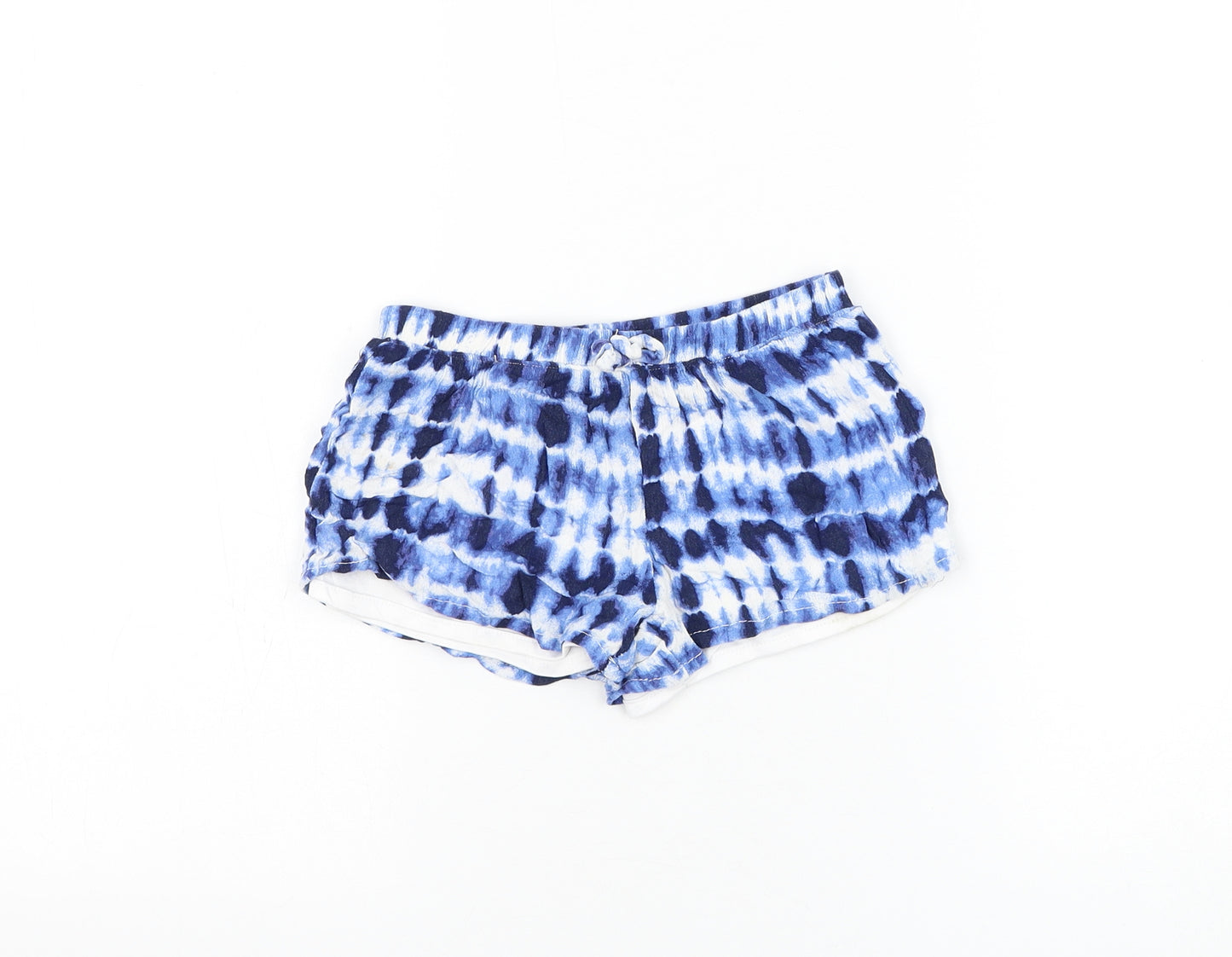 Preworn Girls Blue Geometric Viscose Sweat Shorts Size 5-6 Years Regular Drawstring - Tie Dye