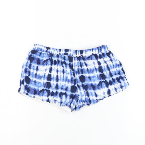 Preworn Girls Blue Geometric Viscose Sweat Shorts Size 5-6 Years Regular Drawstring - Tie Dye