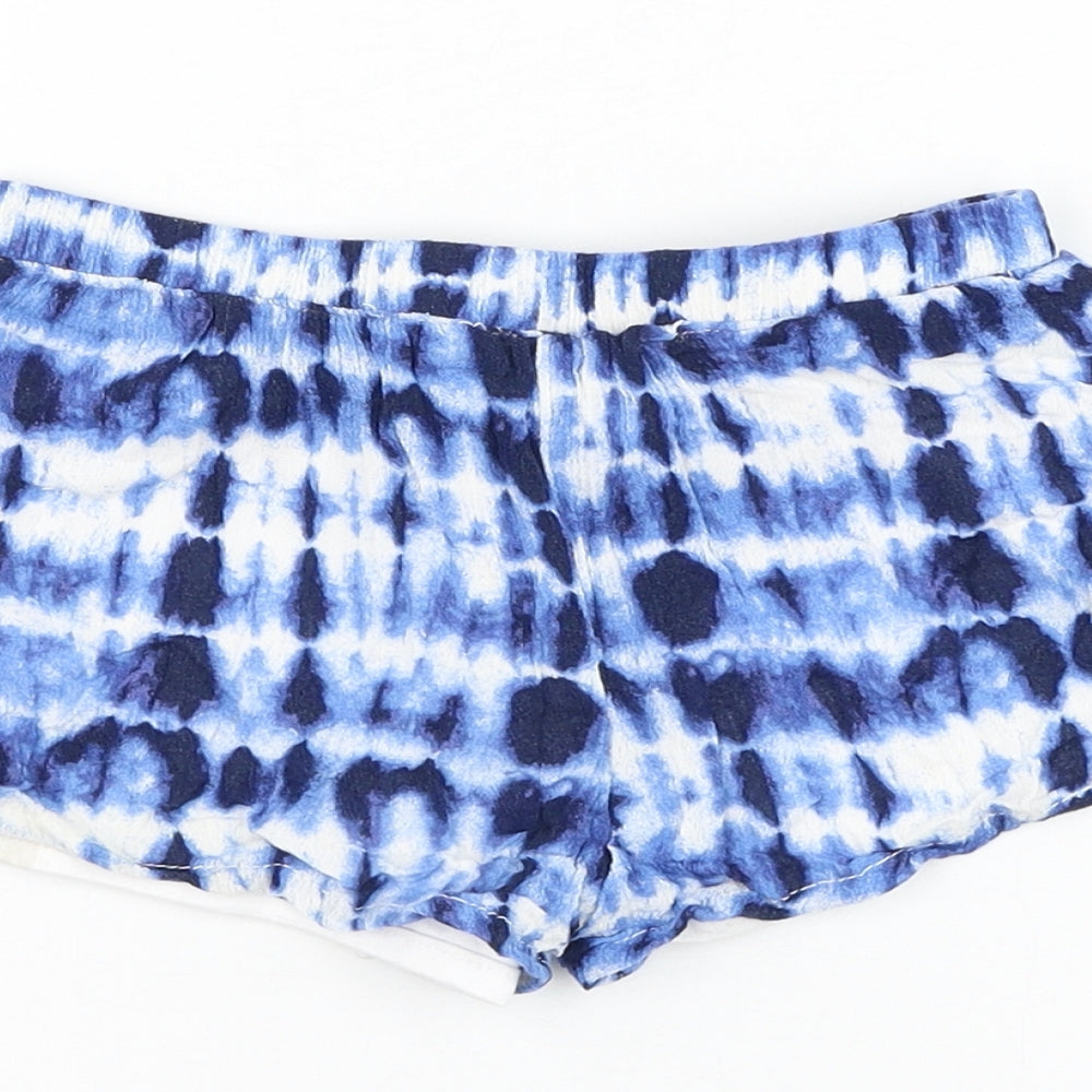 Preworn Girls Blue Geometric Viscose Sweat Shorts Size 5-6 Years Regular Drawstring - Tie Dye