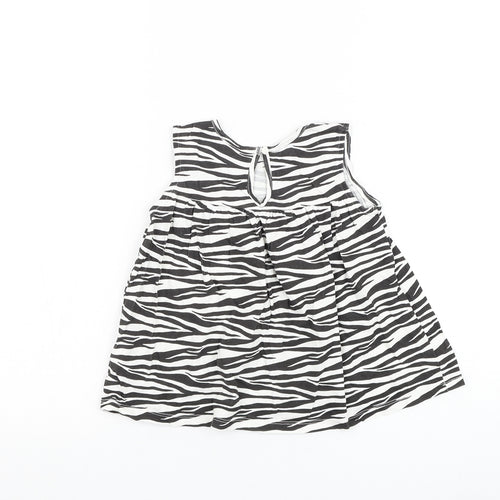 H&M Girls White Animal Print Cotton Basic Blouse Size 2-3 Years Round Neck Button - Zebra Print