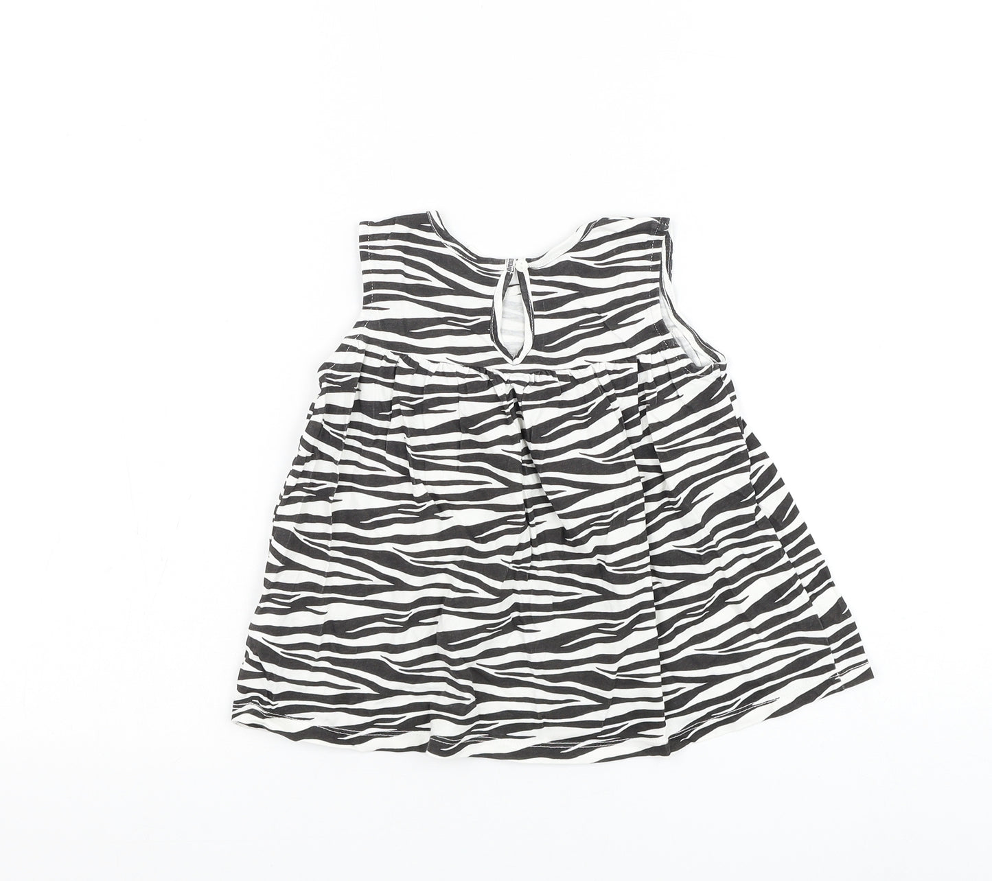 H&M Girls White Animal Print Cotton Basic Blouse Size 2-3 Years Round Neck Button - Zebra Print